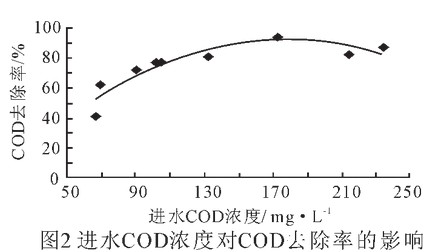 进水COD浓度对COD去除率的影响
